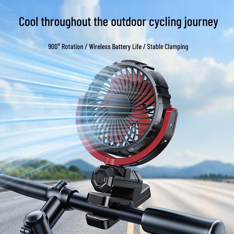 USB Rechargeable Clip-On Fan for Outdoor Cycling and Motorcycles 2000mAh Battery
