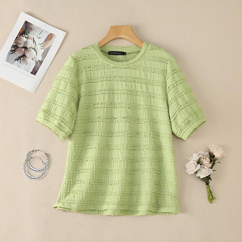 ZANZEA Women Casual Round Neck Solid Color Loose Short Sleeve Blouse