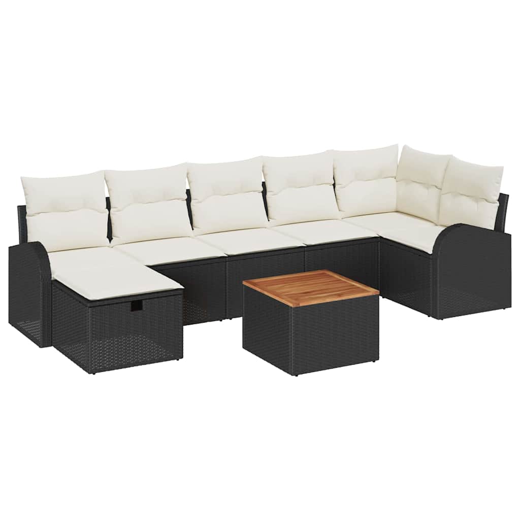 Garden Sofa Set with Cushions 8 pcs Black Poly Rattan