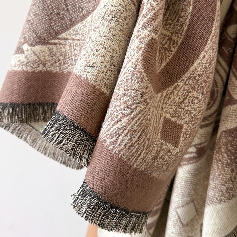 women's double-sided imitation cashmere thermal scarf retro ethnic style niche versatile scarf