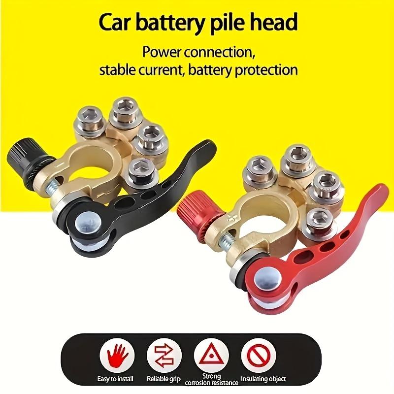 2pcs Heavy Duty Brass Battery Terminal Connectors - 4-Way Quick Disconnect for Cars, Trucks & Boats