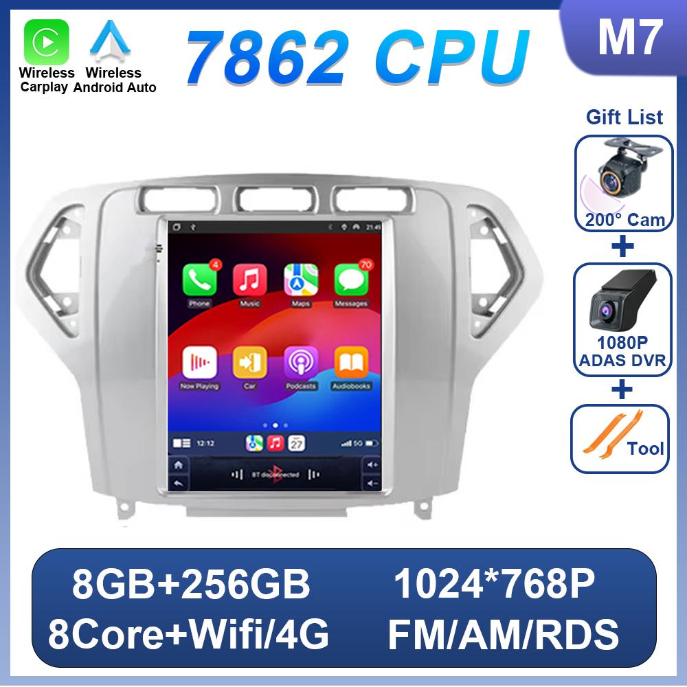 9.7 Inch Car Radio Android 14 For Ford Mondeo Mk4 Galaxy A/C 2007-2010 No 2 Din Stereo Head Unit Wireless Carplay GPS Navigation