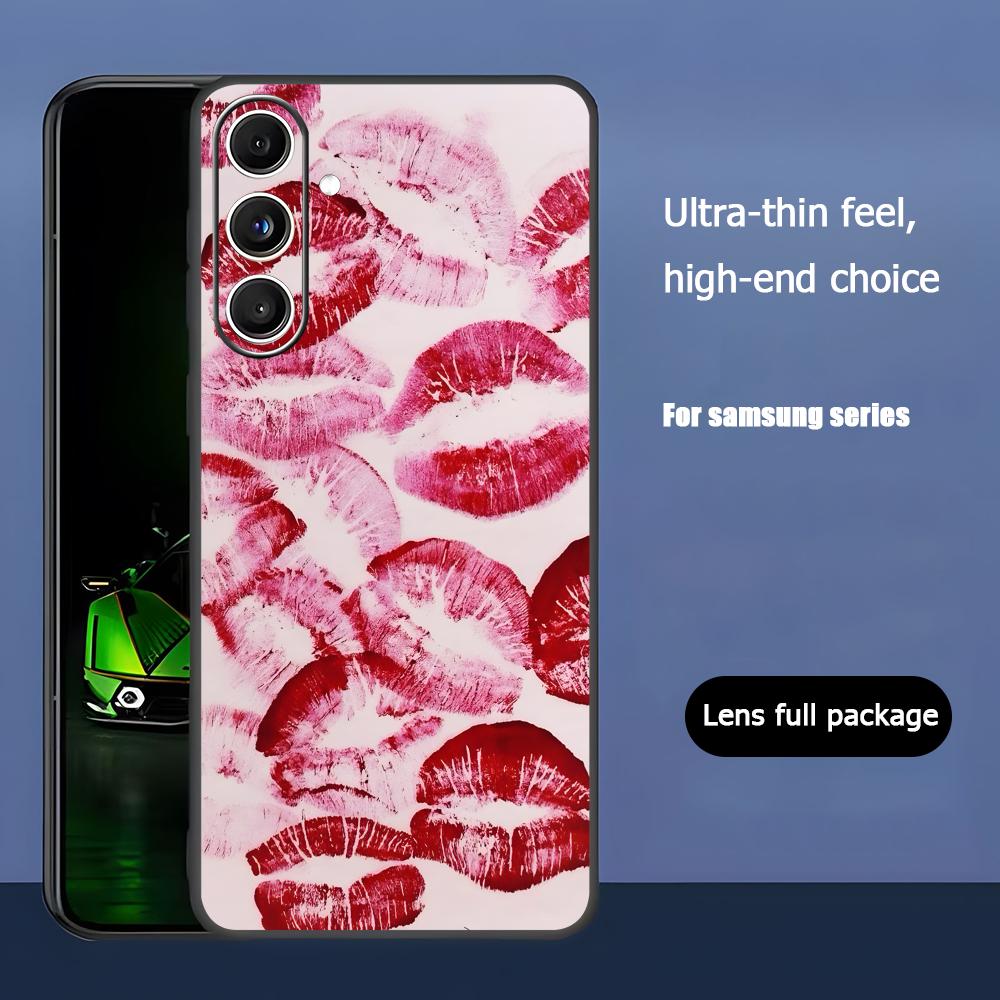 

Модный чехол для телефона с принтом губ для Samsung Galaxy S25 S24 S23 S22 S21 S20 Plus Ultra Note20 Мягкий Черный Galaxy S23 FE