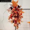 Red Floral Wedding Stage Backdrop with Artificial Flower Rows