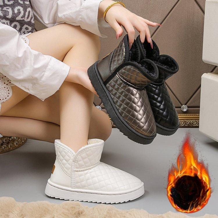 Women's Large Size Soft Sole Heightening Winter Warm Fur One Anti-slip Snow Boots Plush Lined Ankle Boots Outdoor Sports Cotton Boots