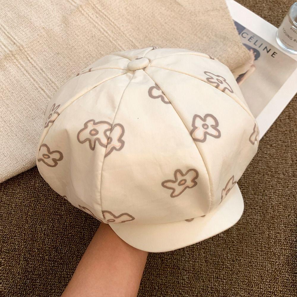 Cartoon Flower Beret Sweet Y2k Painter Hat Fashion Octagonal Hat  Streetwear