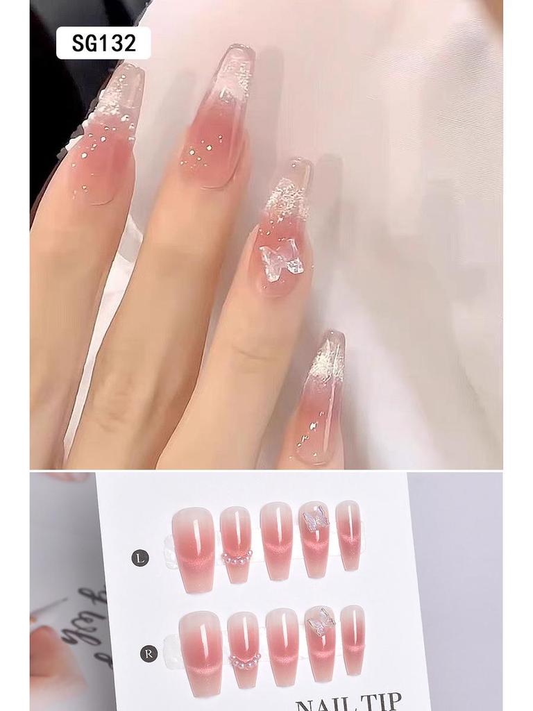 2025 New Style Rich Girl Medium-Length High-End Wearable Nail Stickers & Tips for Brides