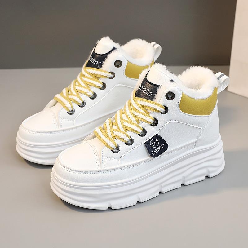 

Женская обувь Плюс бархат Утолщенные Внутренние увеличивающие рост Кроссовки Цветовая гамма Толстая подошва Торт из губки Увеличивающие рост Белые туфли 35 жёлтый