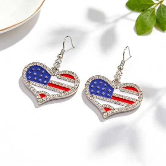 1 Pair Hook Earrings American Independence Day Pattern Hollow Heart Star Shape Red White Blue Earrings Jewelry Accessories