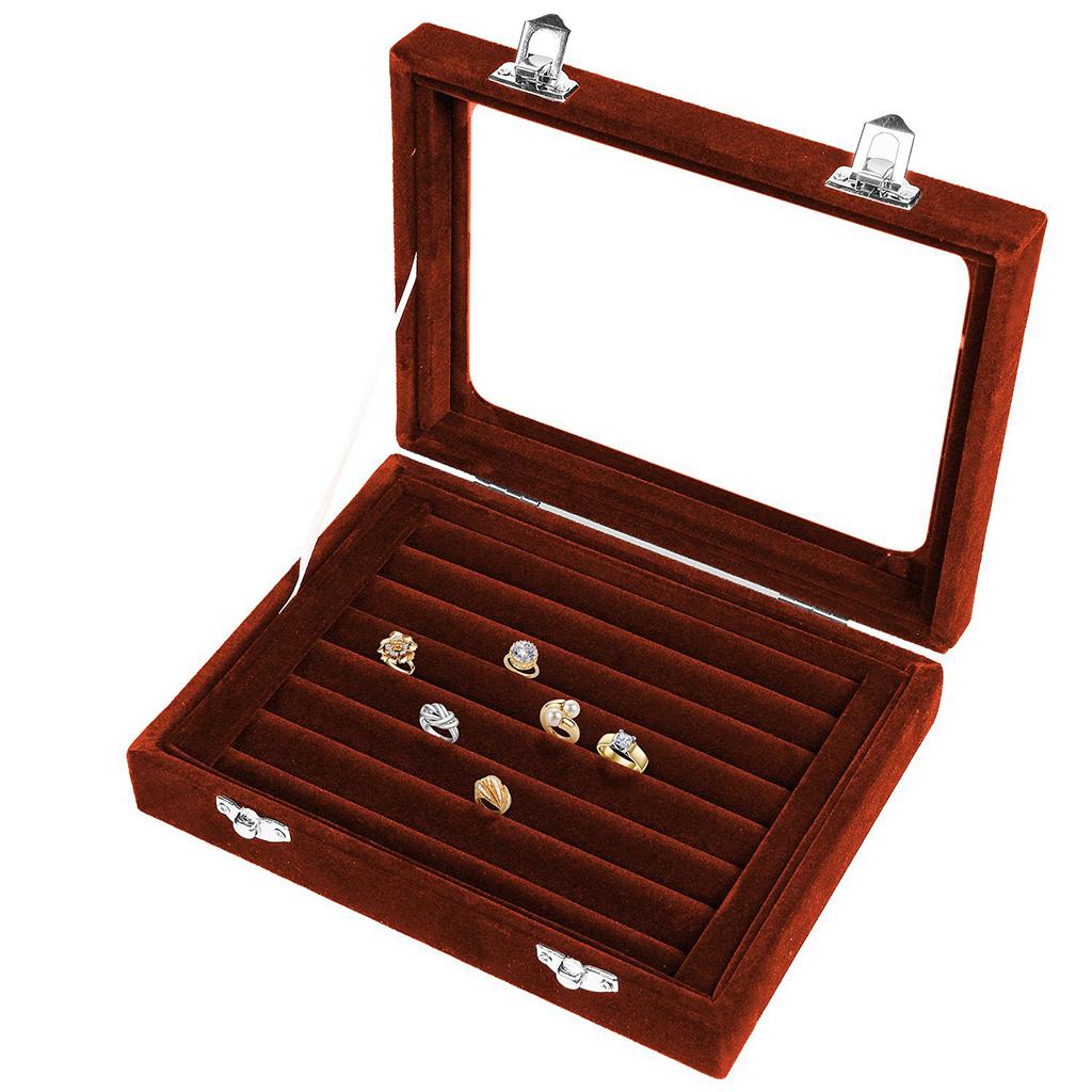 Velvet Jewelry Tray Organizer Box Holder with Clear Lid for Drawer Stud Earring