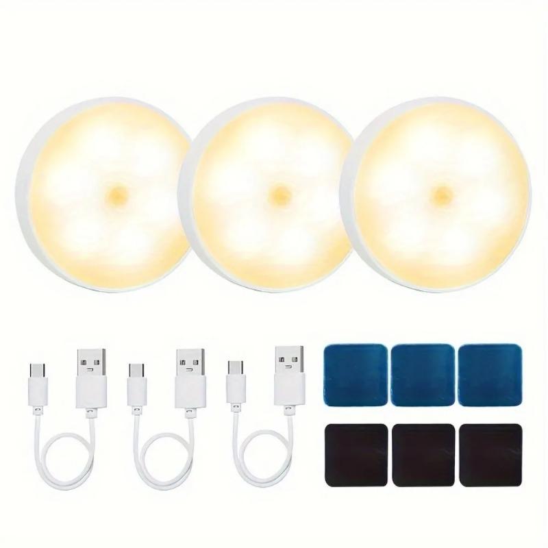 3set Led Closet Light Motion Sensor 8 LED USB Rechargeable Round Under Cabinet Light Two Colors Available Suitable for kitchen