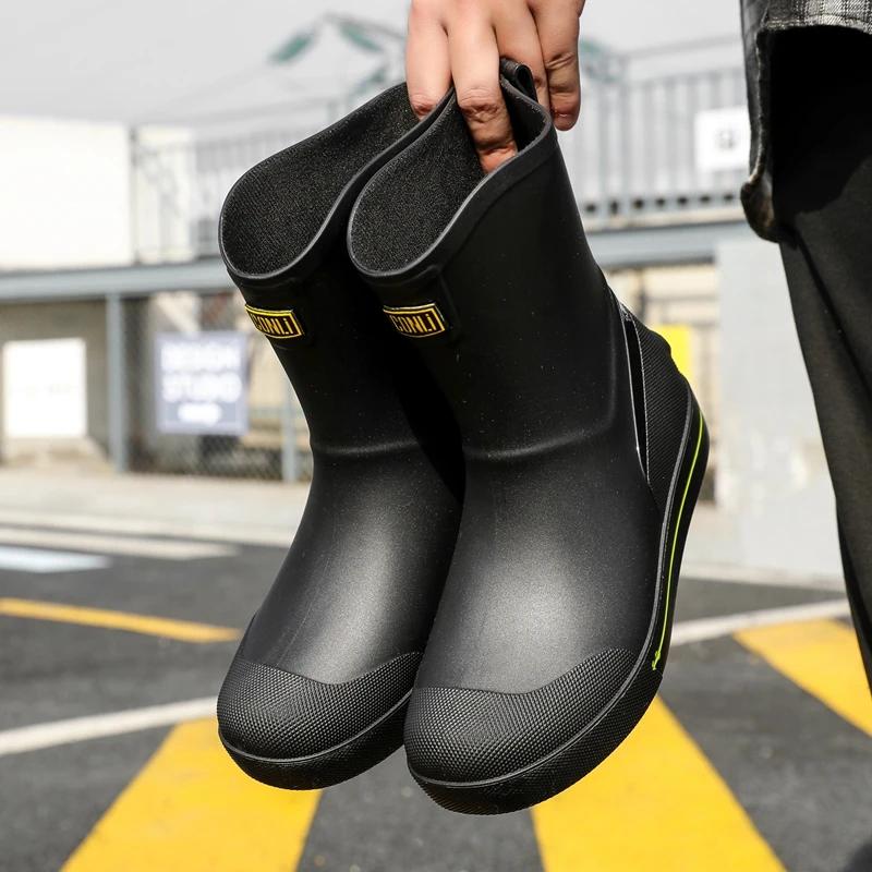 Fashion Hot Sale Men's Rain Boots Outdoor High Tops Water Shoes Waterproof Chef Labor Ankle Boot Non-slip Wear-resistant Fishing Shoe