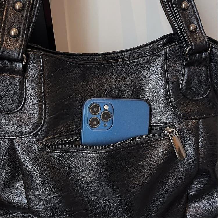 Multi-compartment soft leather tote bag women's shoulder messenger bag