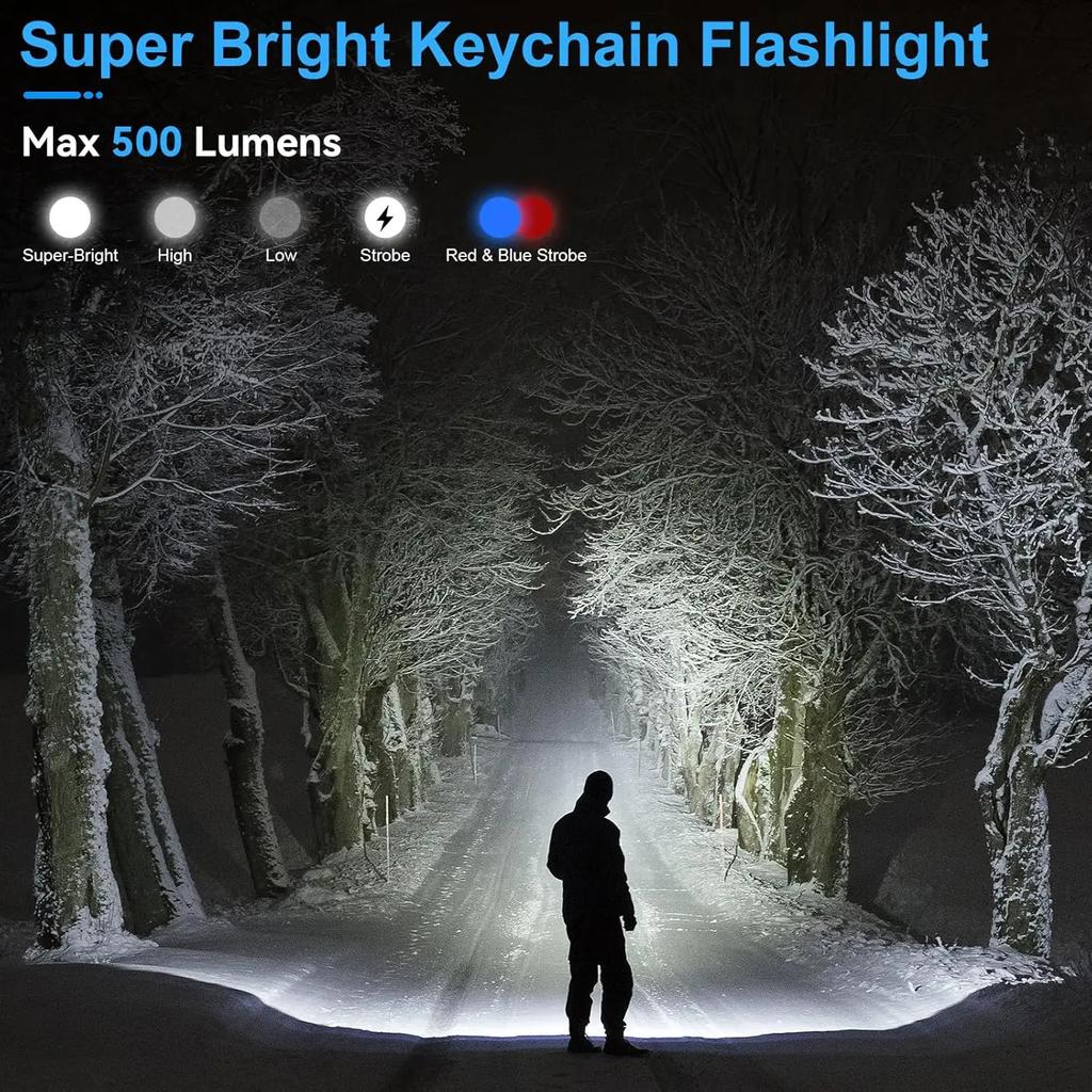 Powerful Mini COB LED Keychain Flashlight USB Rechargeable Hanging Work Light Waterproof Keyring Camping Walking Pocket Lamp