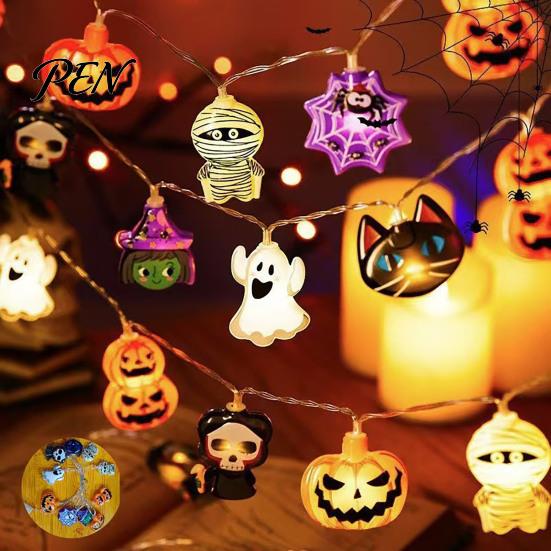 Battery Operated LED Lights Halloween String Lights, 10/20 Spooky Pumpkin Ghost Fairy Light, Portable Props for Indoor Outdoor Home Yard Patio