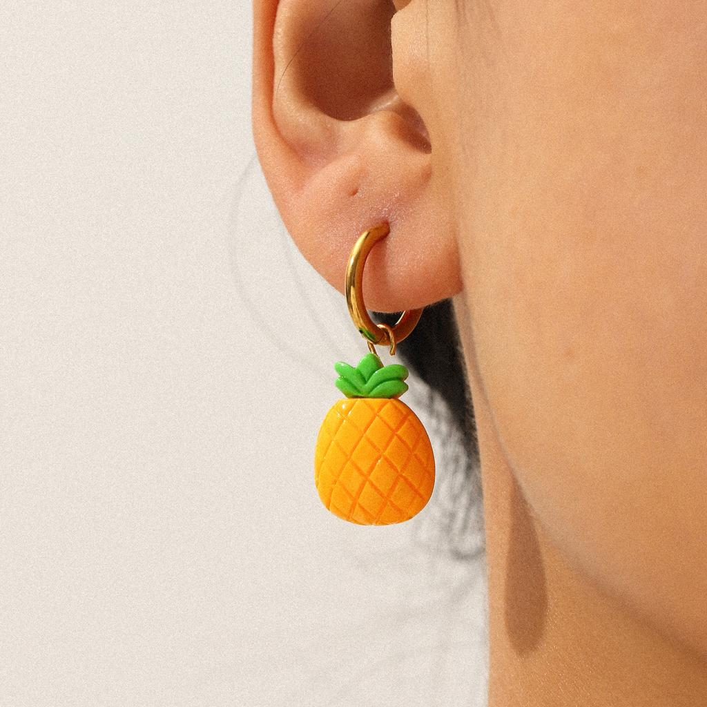Hoop earrings, niche fruit drop earrings, pineapple orange, titanium steel ear jewelry, versatile and unique earrings