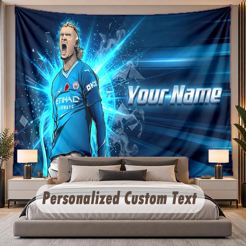 Benutzerdefinierte Namens-Text-Wandteppich Erling Haaland Personalisierter Polyester-Wandteppich für Schlafzimmer und Zimmer