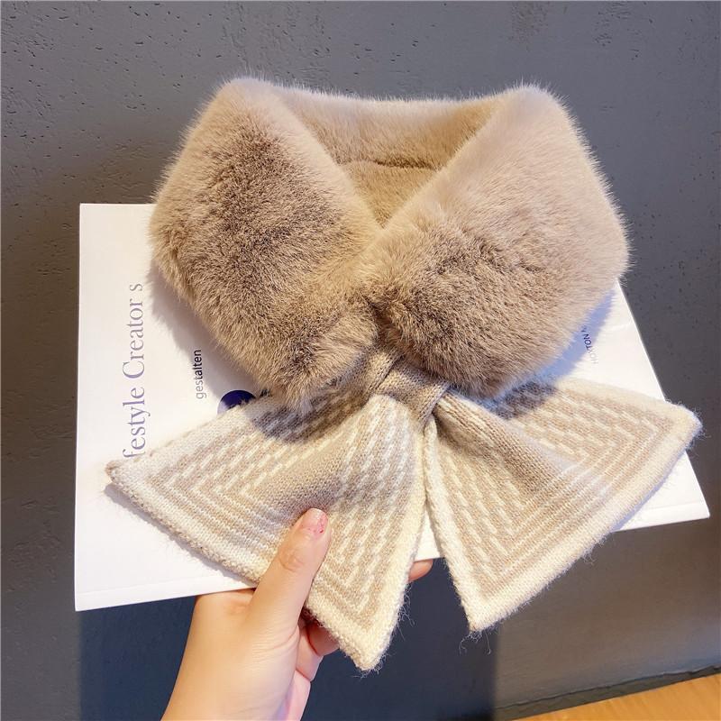 Winter Warm Solid Color Winter Neck Warmer Thicken Faux Rabbit Fur Plush Scarf Neck Warmer Cross Collar Scarf Cold Weather