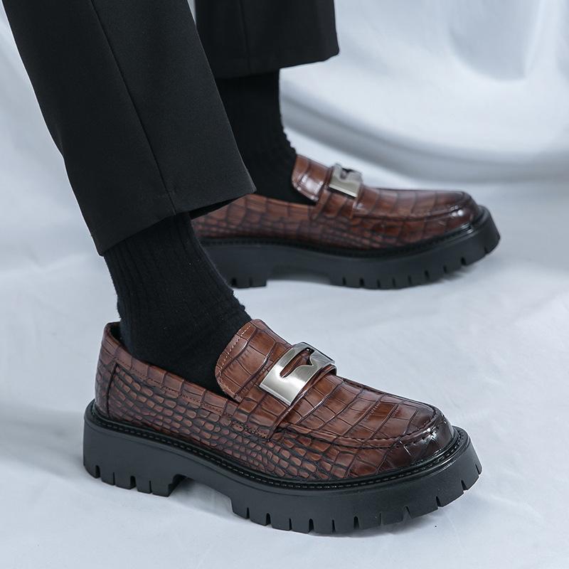 Platform Loafers Men's Business Leather Shoes Men's Fashion Glossy Heightening Small Leather Shoes British Large Size Overalls Men's Shoes