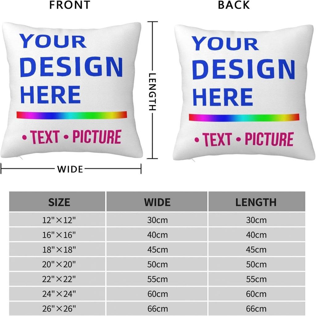 Personalized Throw Pillow Covers Custom Pillow Case with Photo Text Image, Square Pillowcase Cushion Covers for Sofa Couch Bed