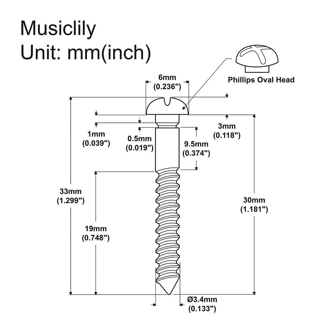 Musiclily Ultra 33x3.5mm Stainless Steel Tremolo Unit Bridge Screws for PRS Electric Guitars, Original Color (Set of 6)