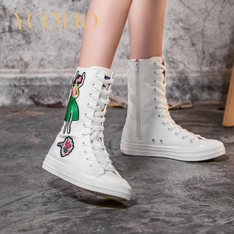 2023 Damen-Segeltuchstiefel für Frühling/Herbst, modische Segeltuchschuhe mit Pailletten für Schülerinnen und innerem Reißverschluss