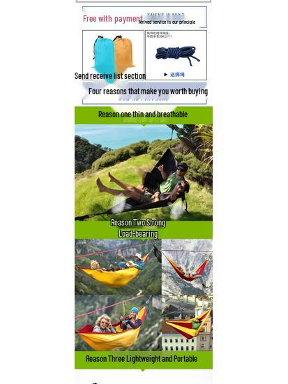 Outdoor Lightweight Parachute Fabric Double Hammock for Travel and Leisure