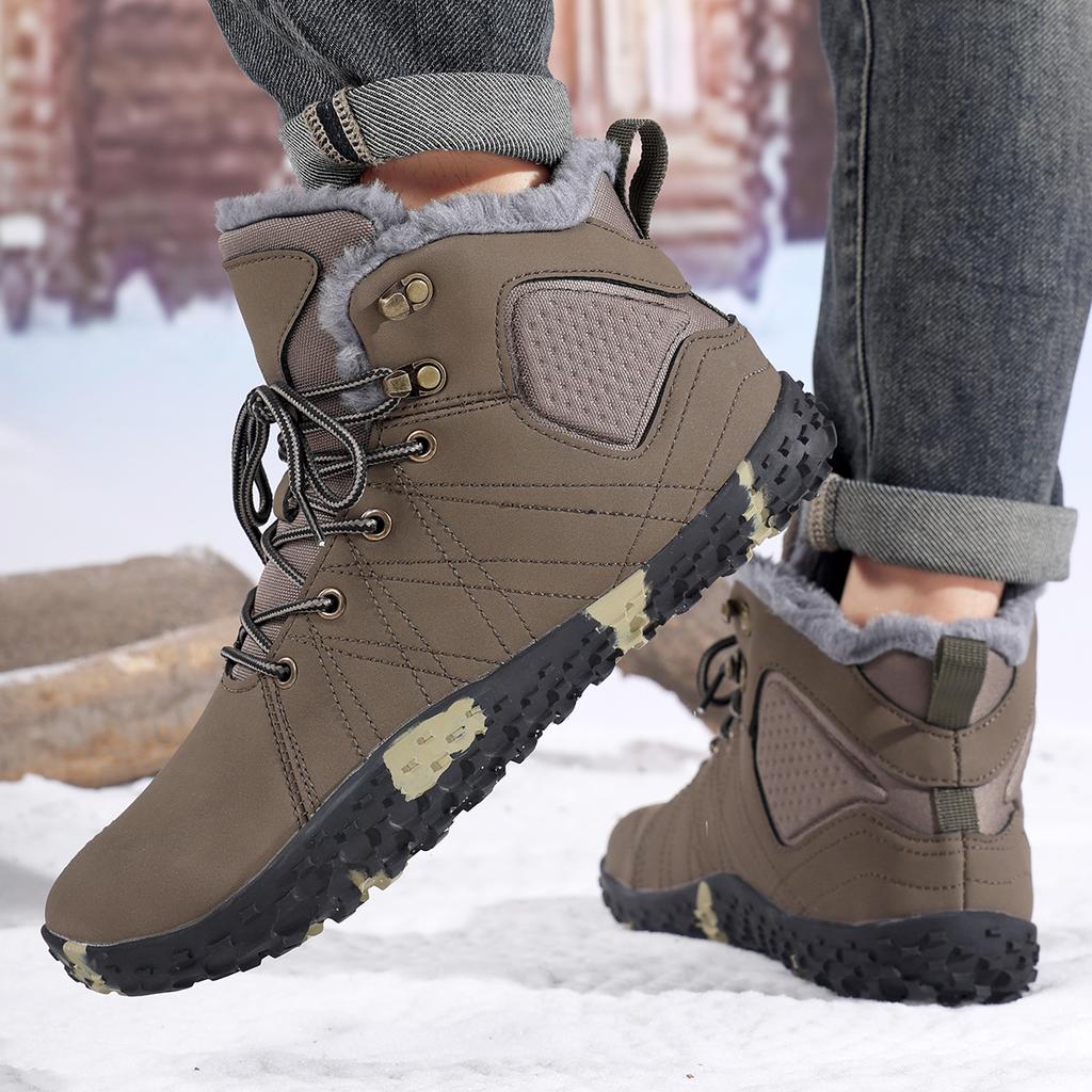 TUINANLE Winter Barefoot Boots Men Winter Sneakers Ankle Snow Shoes Plush Hiking Boots Warm Sporting Shoes Big Size 48Black