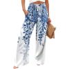 Women's Casual Retro Floral Print Wide Leg Drawstring Pocket Beach Casual Pants