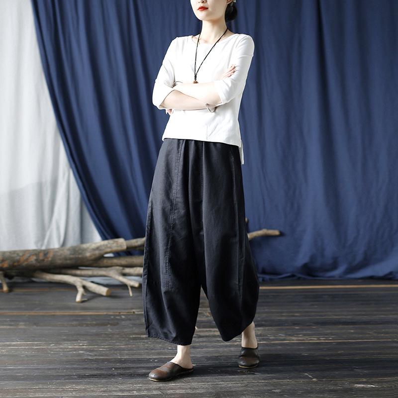 Xi Mo Women's Distressed Washed Cotton Linen Wide-Leg Casual Summer Pants