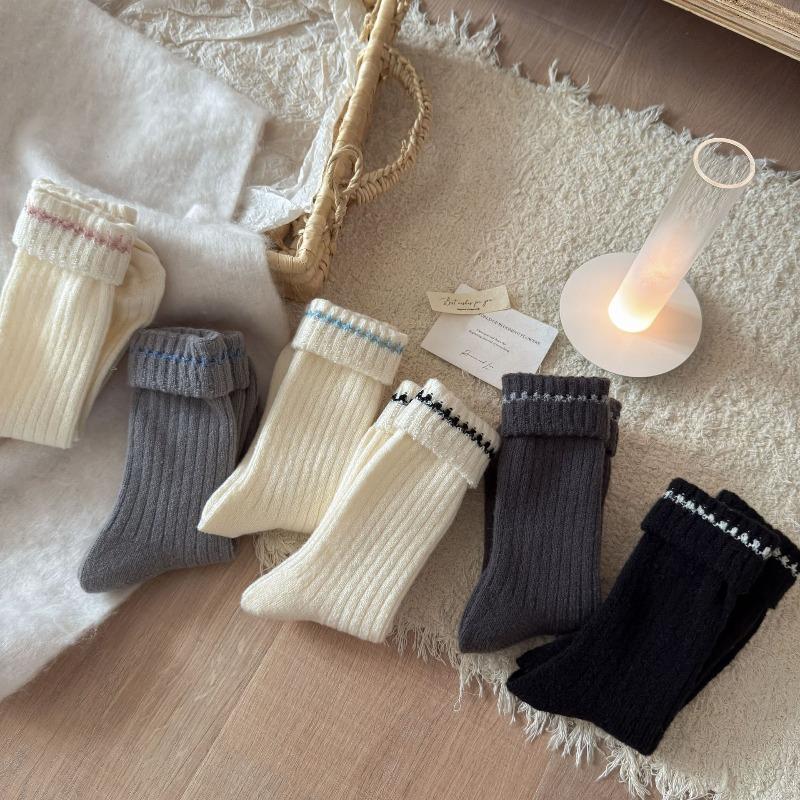 Thick, Warm, Soft and Fluffy Fleece Mid-calf Socks for Autumn and Winter, Solid Color Sweet Pile Socks, Versatile for Women