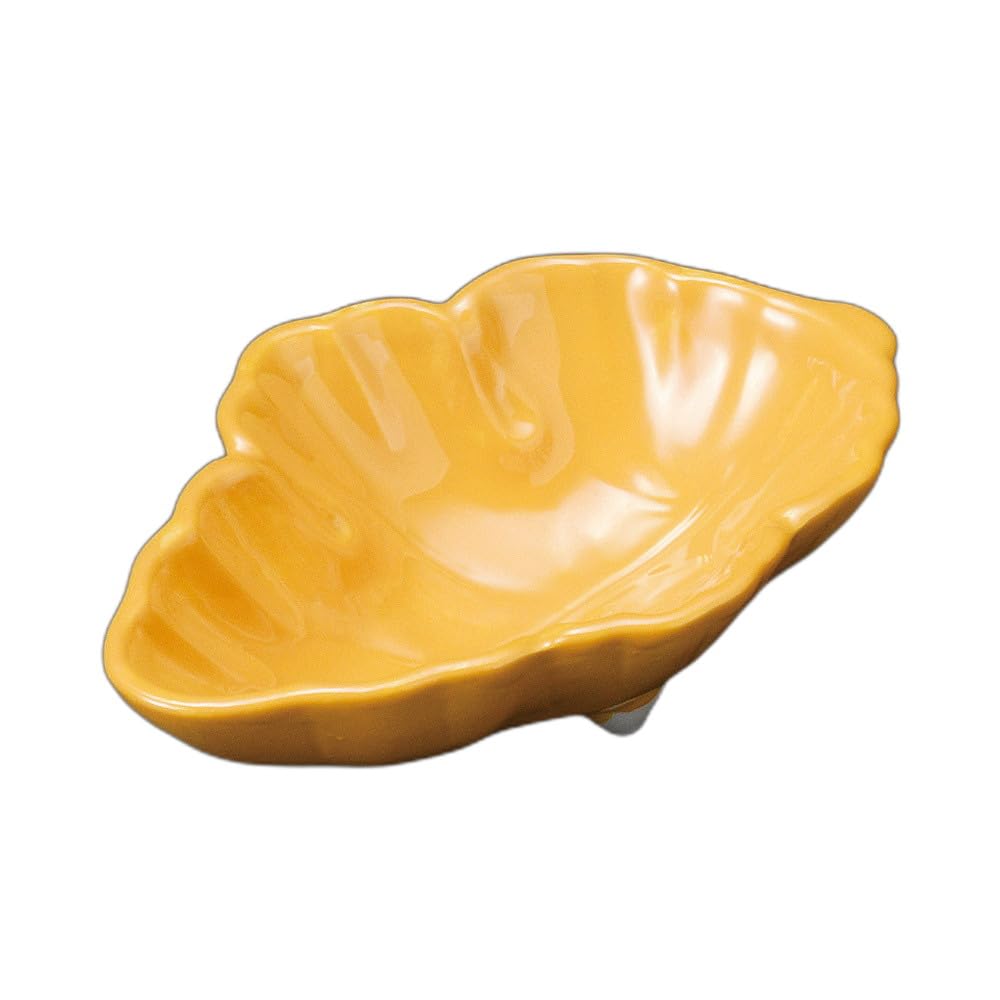 Yellow Diagonal Chiyoguchi Small Bowl Leaf-shaped [10.5×7×3cm]