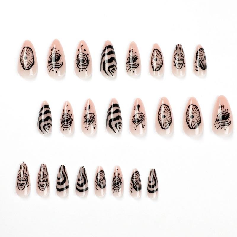 Wearable Manicure Hand Painted Wavy Line Manicure Eye Nail Patch Press On Nail