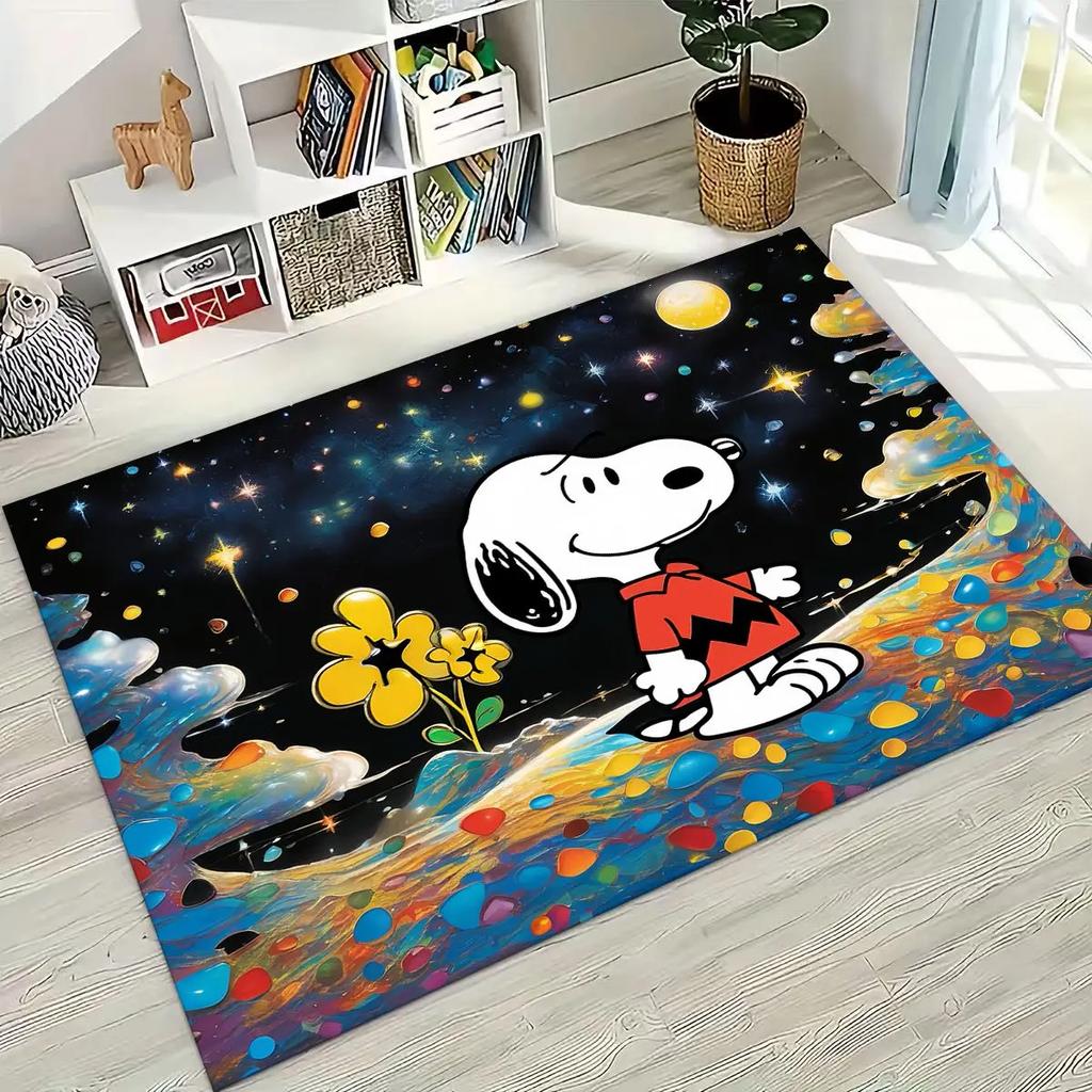 3D Cute Snoopy Dog Peanuts Art Cartoon Art Rug for Bedroom Living Room Sofa Home Doormat Decor, Large Kids Non-slip Floor Mat