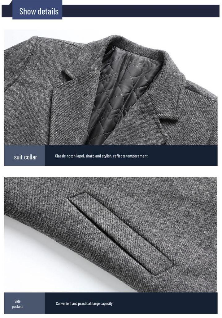 Men's Mid-Length Lapel Double-Faced Wool Coat - 50.9% Wool, Autumn/Winter Casual Business Style