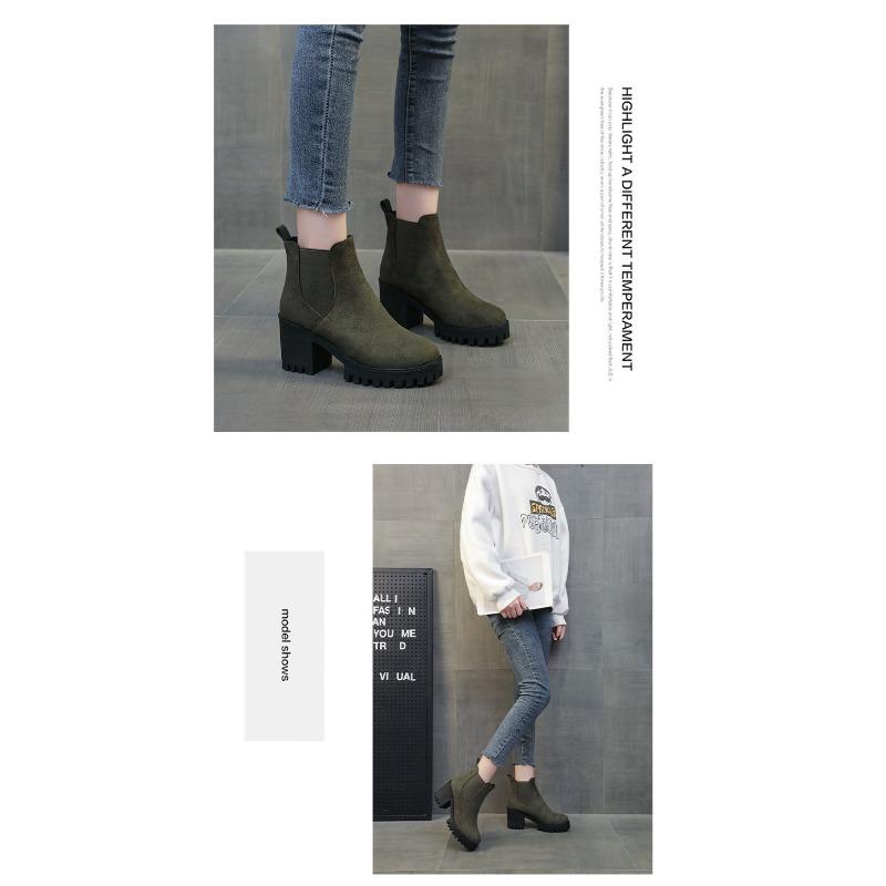 Women's Autumn and Winter Single Boots Women's Thick Heel Martin Boots Thick Sole British Style Round Toe Short Boots High Heel
