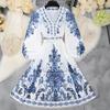 Autumn 2025 Women's V-Neck Long-Sleeve Bohemian Print Dress FD1294