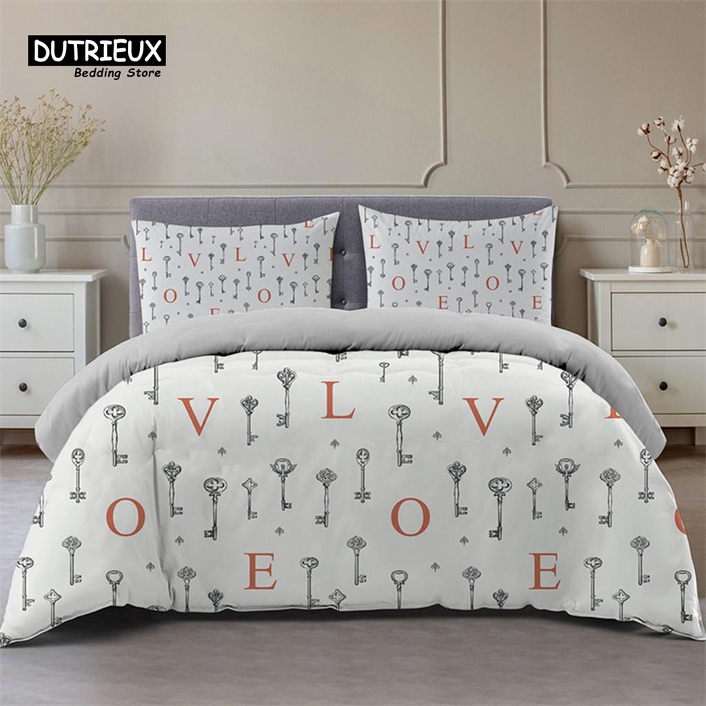 Comforter Love Heart Bedding Set Love Words Polyester Romantic Crown Print Full King For Girl Boy