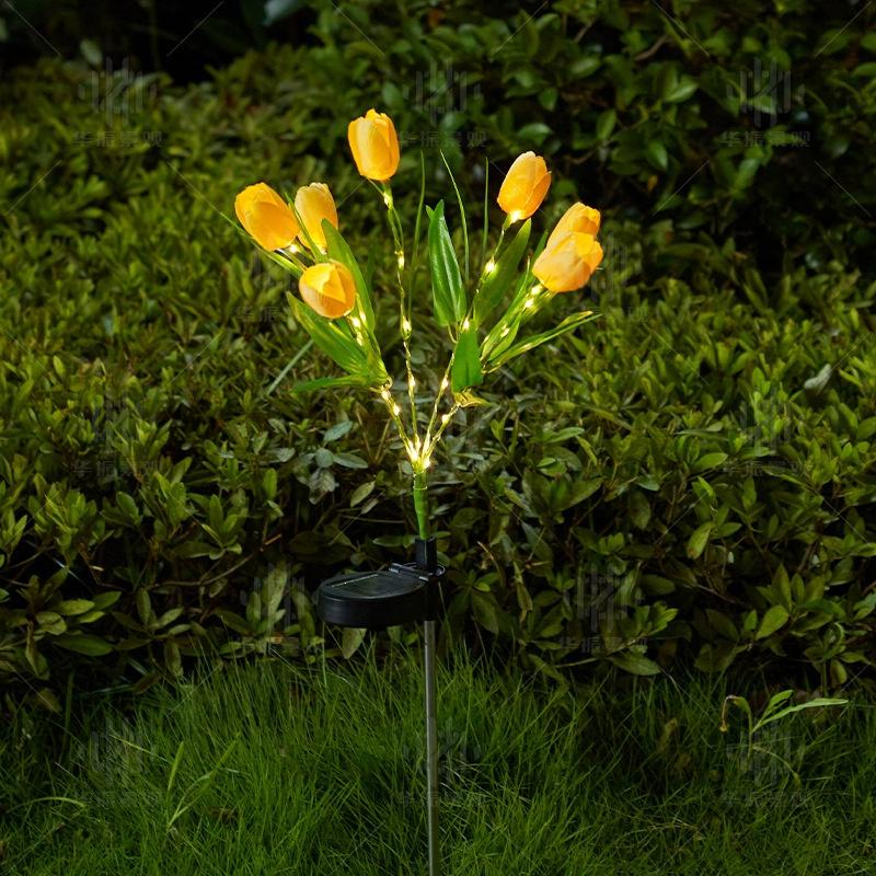 1Pc Solar Garden Flower Lights Realistic 7 Heads Tulip LED Garden Stake Landscape Lamp Waterproof for Balcony Yard Pathway Decor