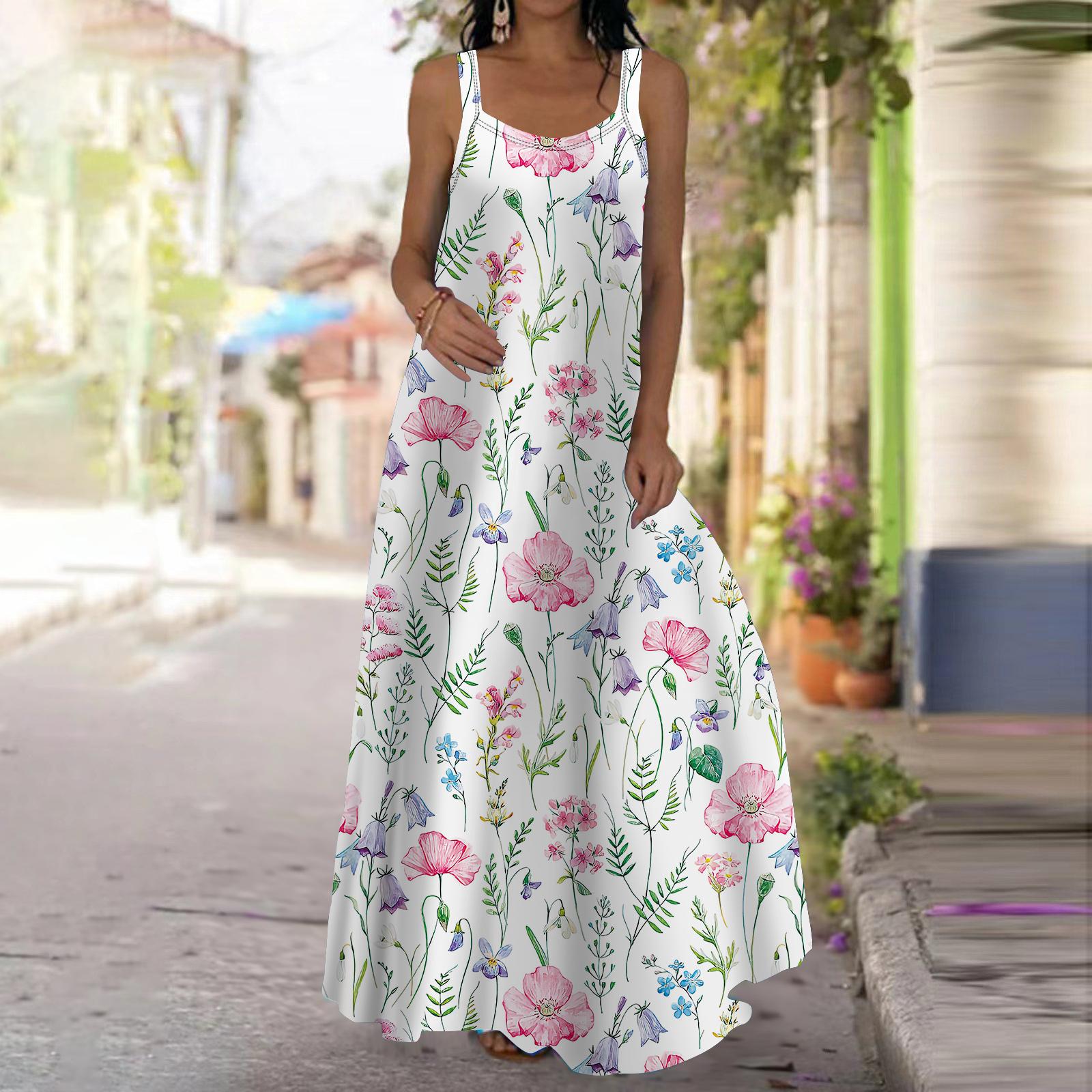 

Женское платье-комбинация Длинное платье синего цвета Элегантное платье с цветочным принтом Весна и лето Для отдыха и отпуска XXL розовый