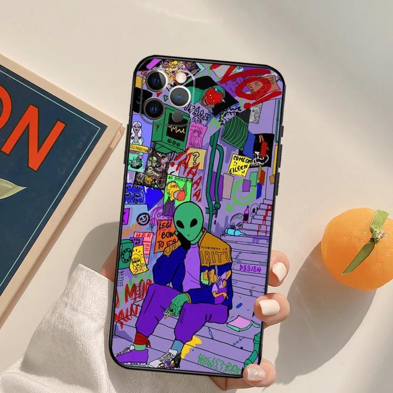 

Применимо к чехлу для мобильного телефона iPhone12 Mini, эстетика, мультфильм, инопланетянин, космический чехол для мобильного телефона, отправленный от имени iPhone 16 pro