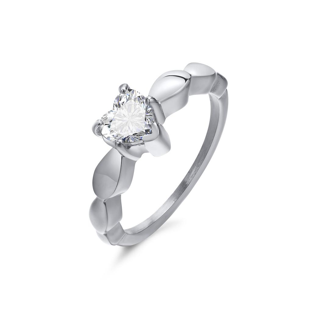 Couple Heart Rings Stainless Steel Love Stone Wedding Band Promised Rings for Her and His Jewelry Anniversary Gift