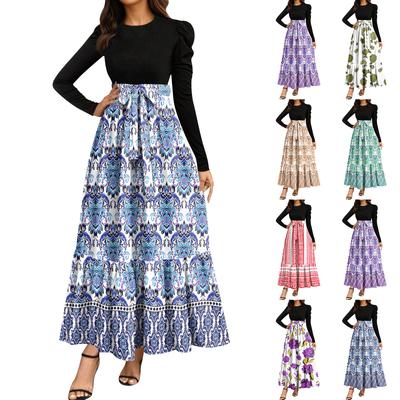 Women's Floral Print High Waist Fashionable And Elegant Dress