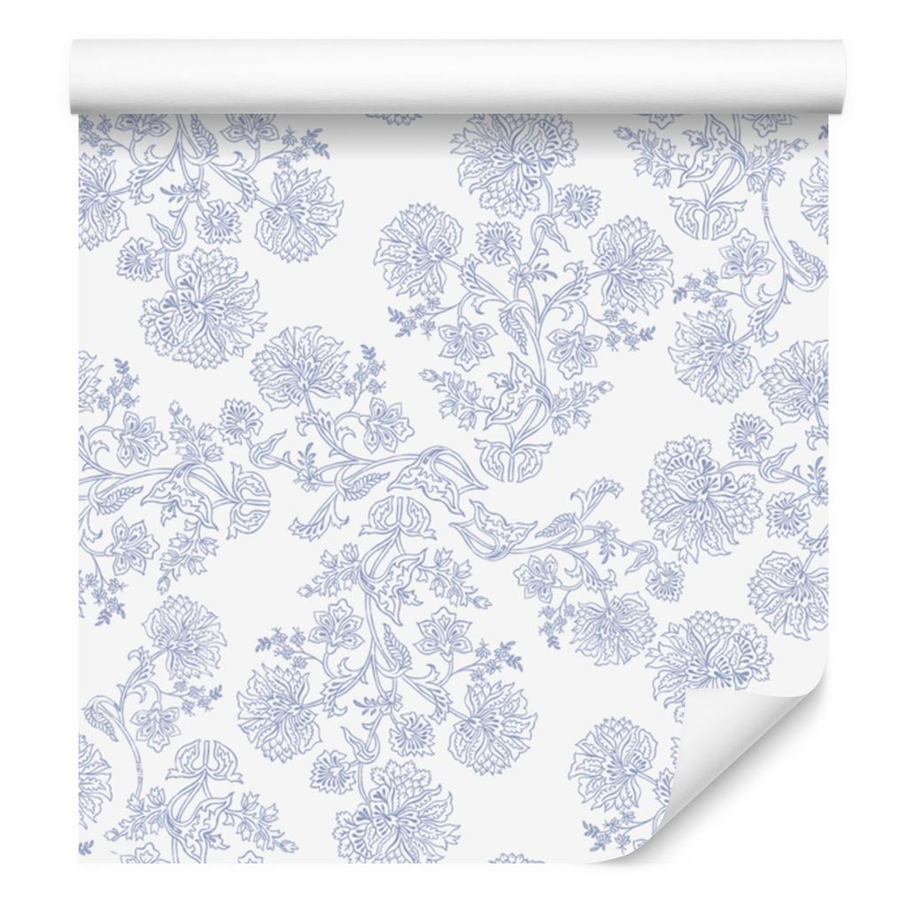 Wallpaper Flowers White, Light Gray and Blue for Living Room and Bedroom 50x1000