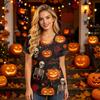 Women's V Neck Short Sleeve Work Top with Pockets Halloween Print Medical Uniform for Caregivers and Healthcare Professionals