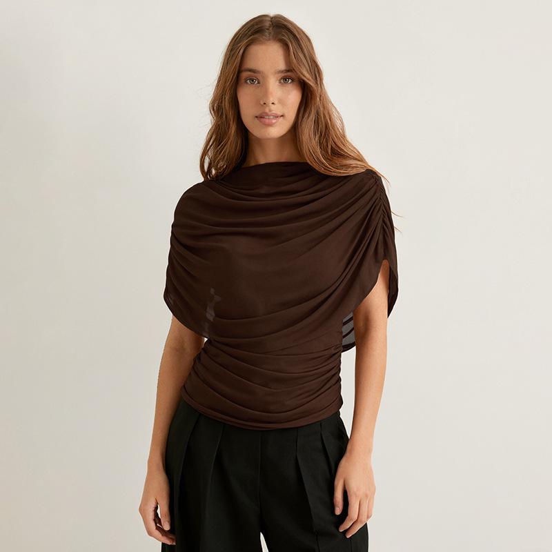 European Style Women's Solid Sleeveless Scarf Collar Top