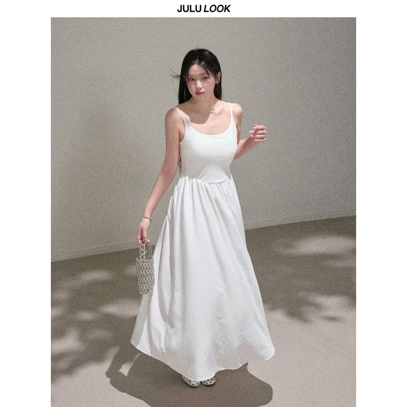 Julu Studio "Lianlian Berry" Gentle French-Style White Camisole Dress/Cardigan Plus-Size Set for Slightly Plump Women