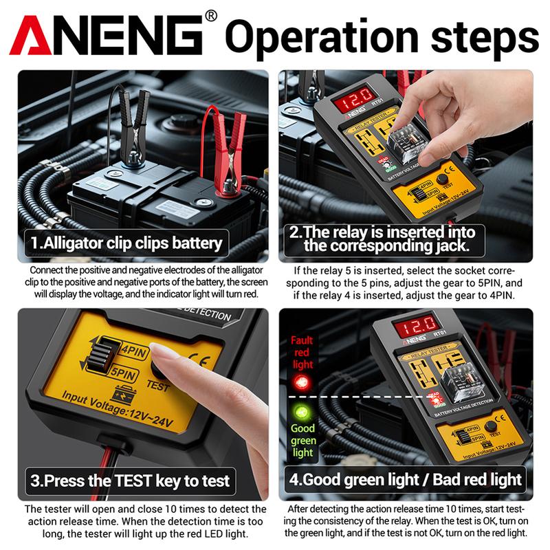 Car Relay Tester ANENG RT01 Universal 12-24V Automotive Car Battery Voltage Tester Check LED Indicator Light Relay Diagnostic