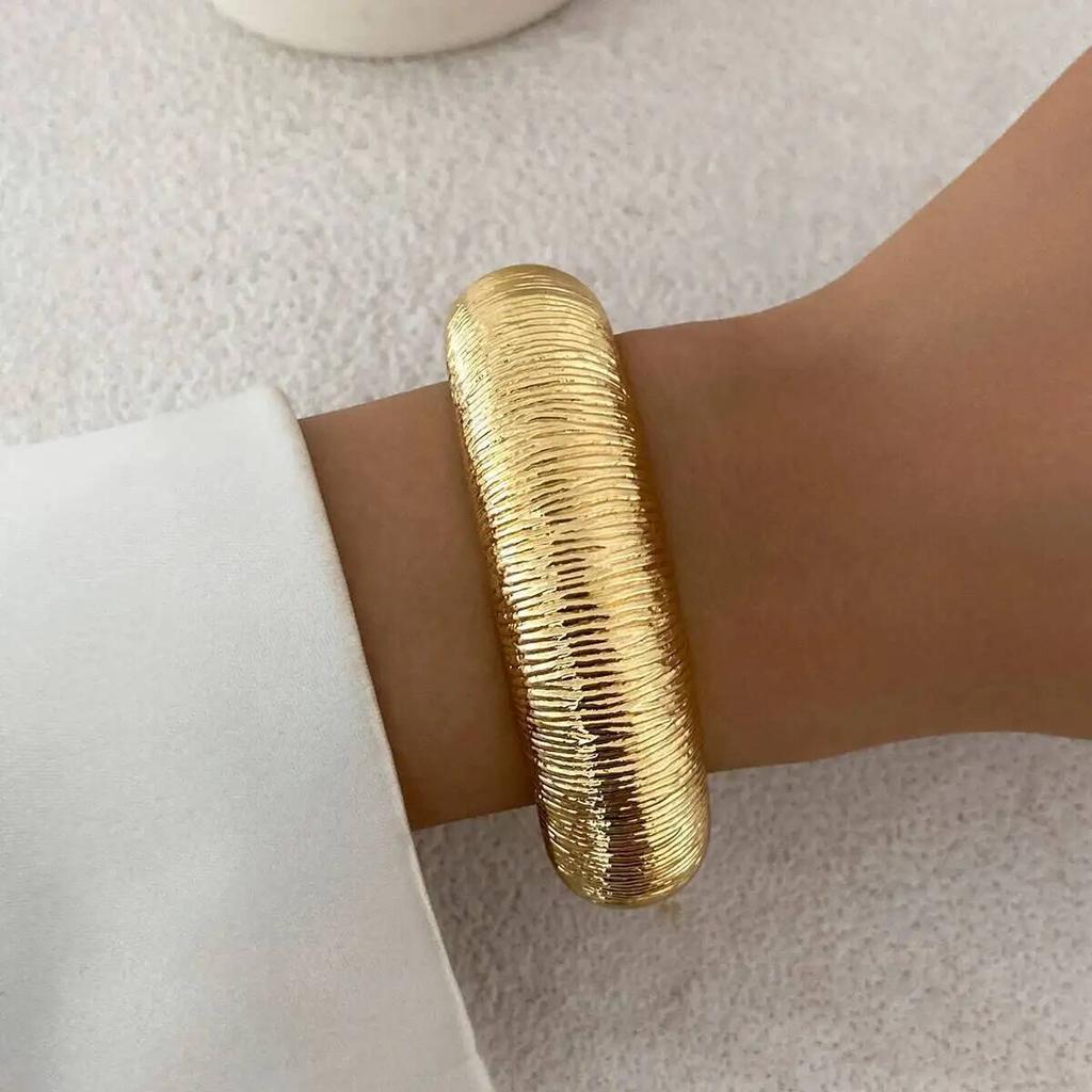 IngeSight.Z 4Style Punk Exaggerated Wide Cuff Bangle Women Vintage Irregular Geometric Glossy Gold Color Spring Bracelet Jewelry