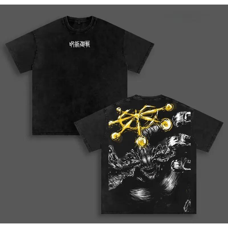Jujutsu Kaisen Makora Graphic T-shirt Anime Washed Oversized T Shirt Summer Short Sleeve Casual Cotton Tees Tops Men Clothing